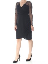 INC Womens Black Long Sleeve Above The Knee Cocktail Faux Wrap Dress S