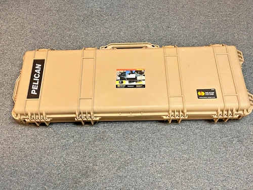 Pelican 1750 Rifle Long Gun Desert Tan Transport Storage Case Full Foam w Wheels