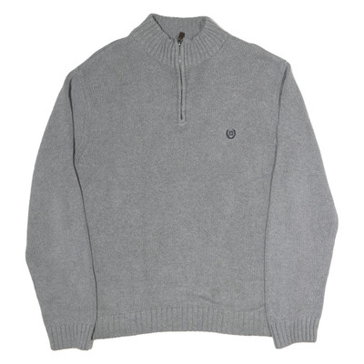 CHAPS Herren Pullover Grau Unifarben 1/4 Zip Baumwolle Strick L Langarm