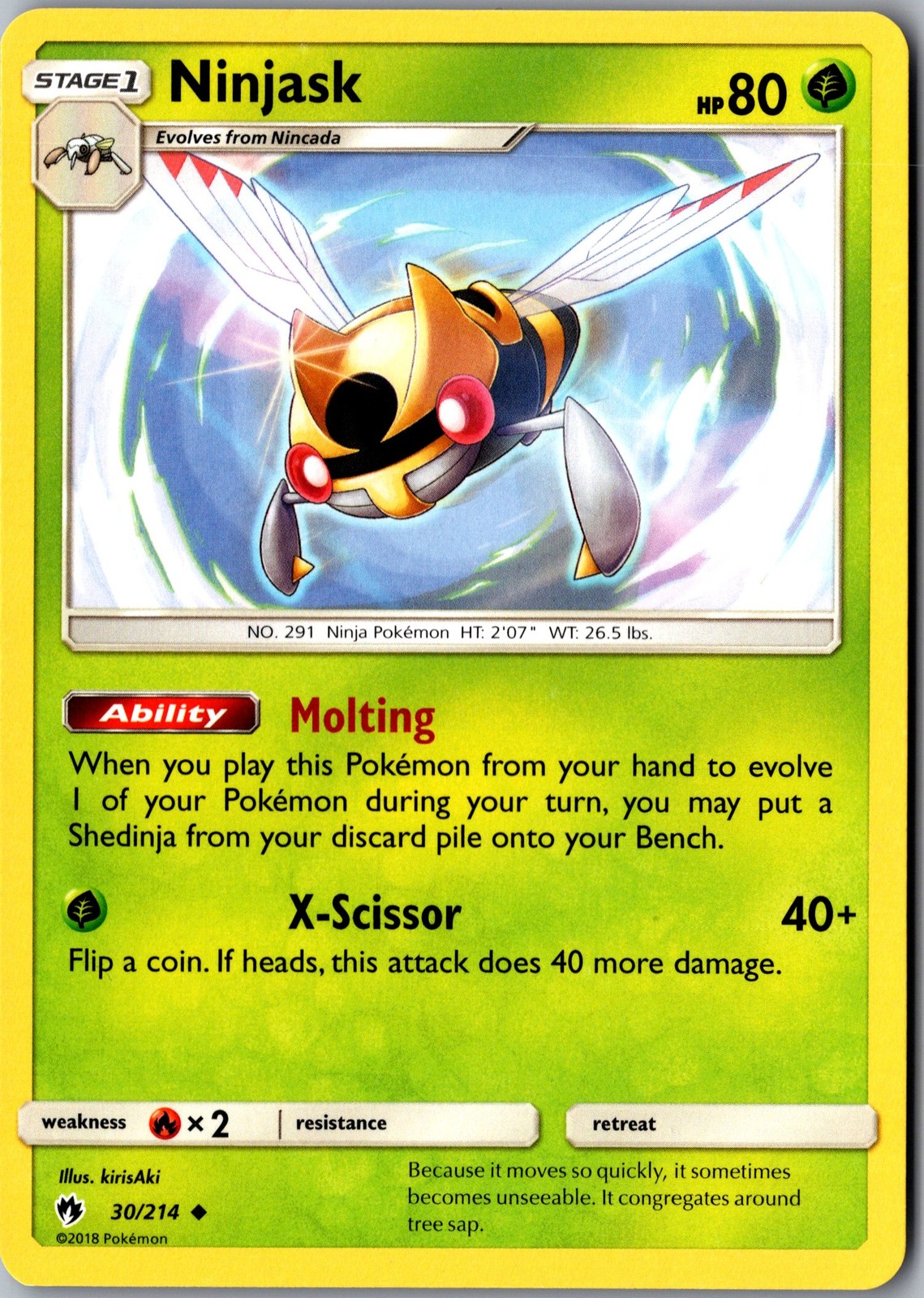 Ninjask 30/214 Uncommon SM - Lost Thunder LP Pokemon Card