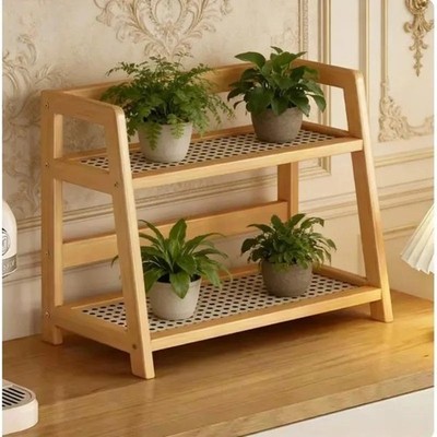 Retro Bamboo 2 Layer Storage Rack Countertop Organizer Kitchen Shelf Stand