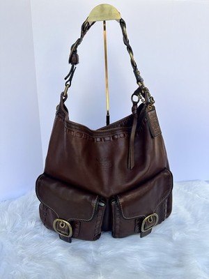 Coach Bleeker Elisa XL Mahogany Leather Laced Duffle Hobo Shoulder
