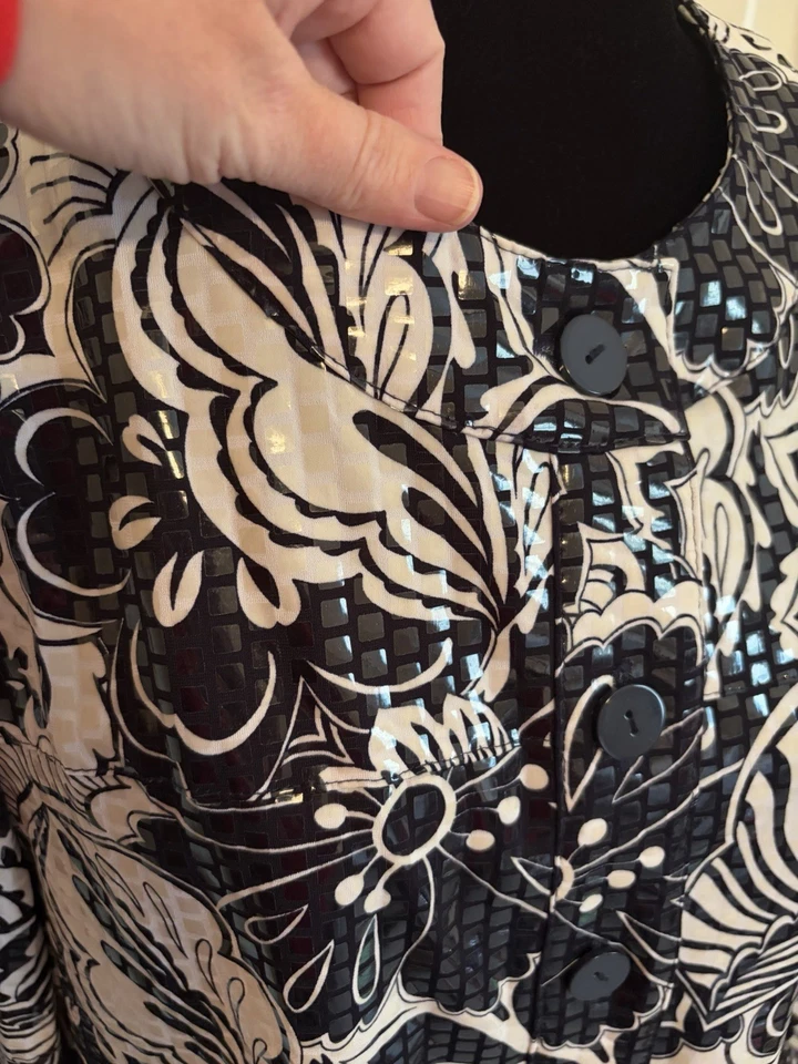 Chaqueta Blazer Alfred Dunner Talla 14 Impresionante Azul Marino Blanco Audaz Floral Brillante Foto 3 de 4