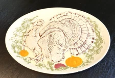 Vintage Thanksgiving Tukey Platter Holland Mold 18" Oval Ceramic Hand Painted