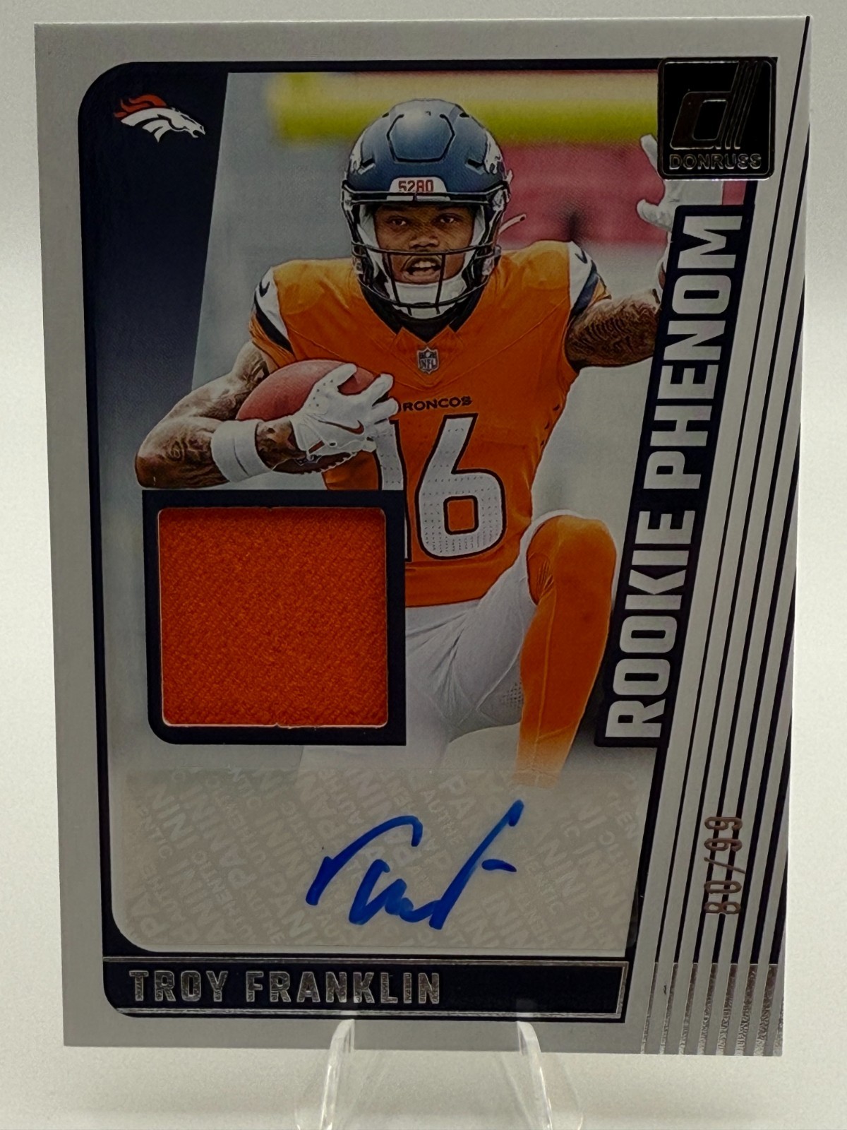 TROY FRANKLIN 2024 DONRUSS RPA ROOKIE PHENOM PATCH BRONCOS RC AUTO /99
