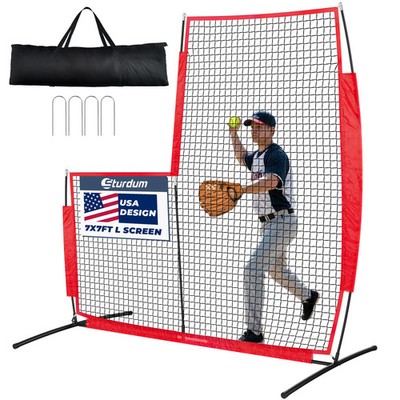 Sturdum Baseball L Screen 7x7ft Pitcher Protection Net for Batting Cage