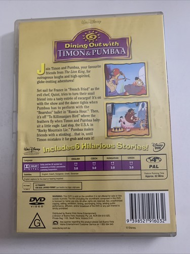 Dining Out With Timon And Pumbaa (DVD, 2004) Disney Animation Region 4 - Foto 2 di 3