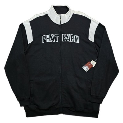 VTG Phat Farm Jacket Mens 2XL Black Streetwear Full Zip Sweater Hip Hop Y2K NWT