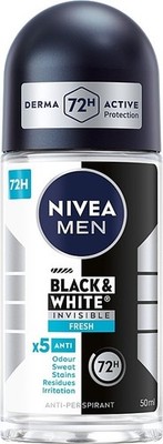 NIVEA MENS Black and White  Invisible  FRESH 72 HOURS  Deodorant ROLL PACK OF 3