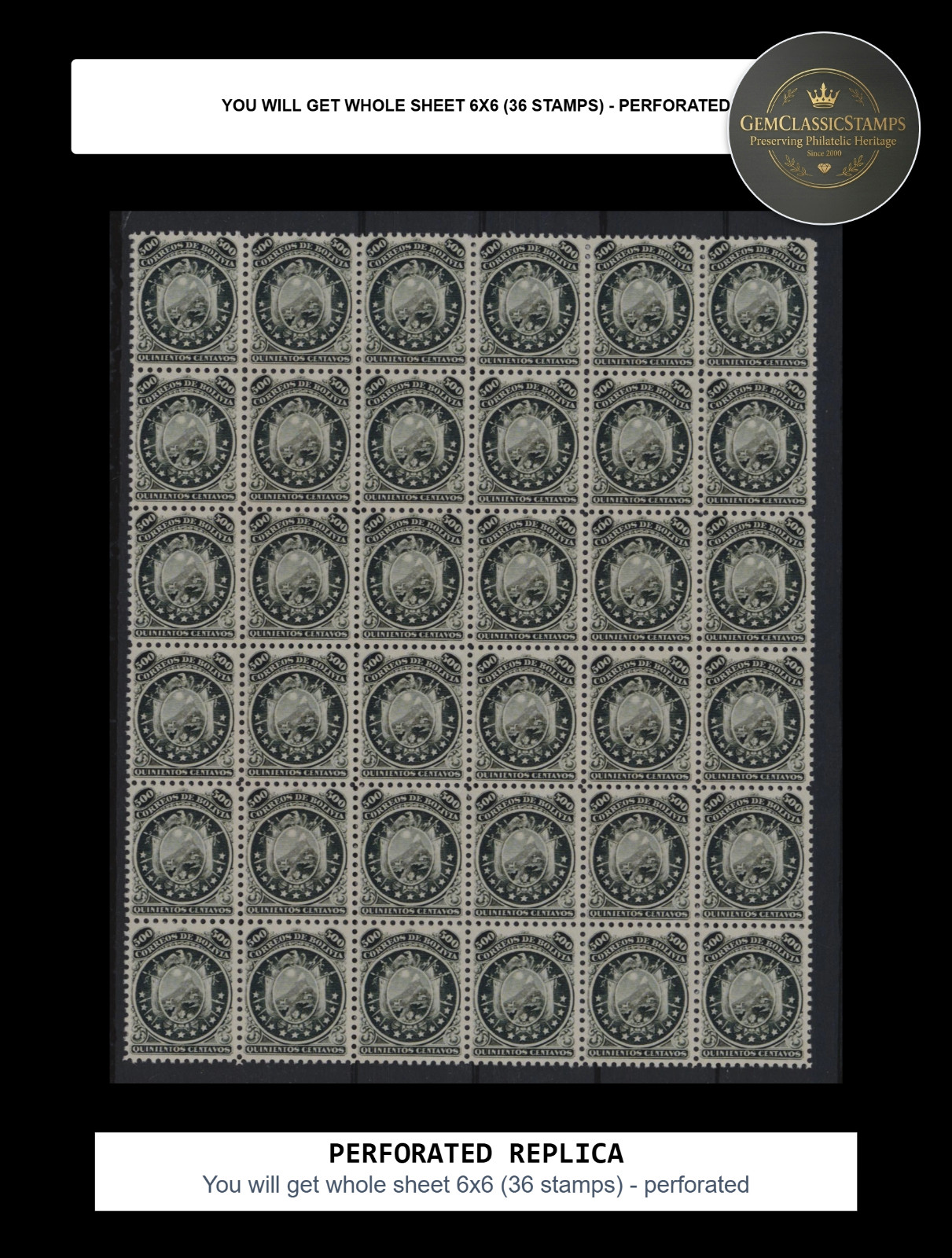 REPLICA of Sheet 1868 Bolivia - 11 stars , Sc 19