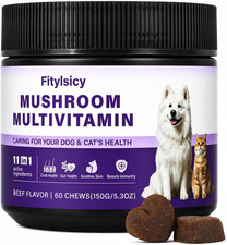 Mushroom Supplement for Dogs Cats, 11-In-1 Pet Multivitamin Soft Chews, 13 Org