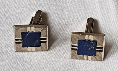 Vintage Silber Manschettenknöpfe Lapis blau quadratisch 835 HM
