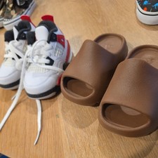 Jordan 4 Retro Shoes TD Toddler Size 6C White Fire Red Black Sneakers + Yeezys