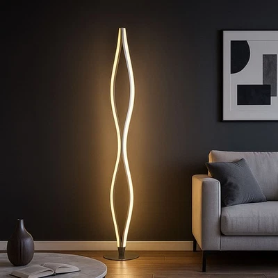 Lampe Sur Pied LED Courbée Argent Design Éclairage De Cuisine Et D'Entrée - Photo 1/4