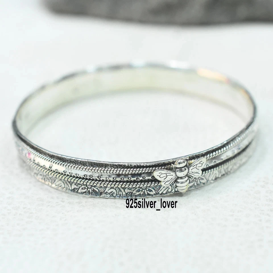 Honey Bee Bangle Christmas 925 Sterling Silver Bangles Women Gift Bracelet RR18 - Image 3 of 4