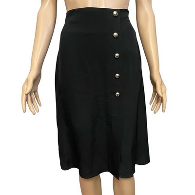 LK Bennett Corrin Midi Skirt Size 12 US Black Button A-line Preppy Classic