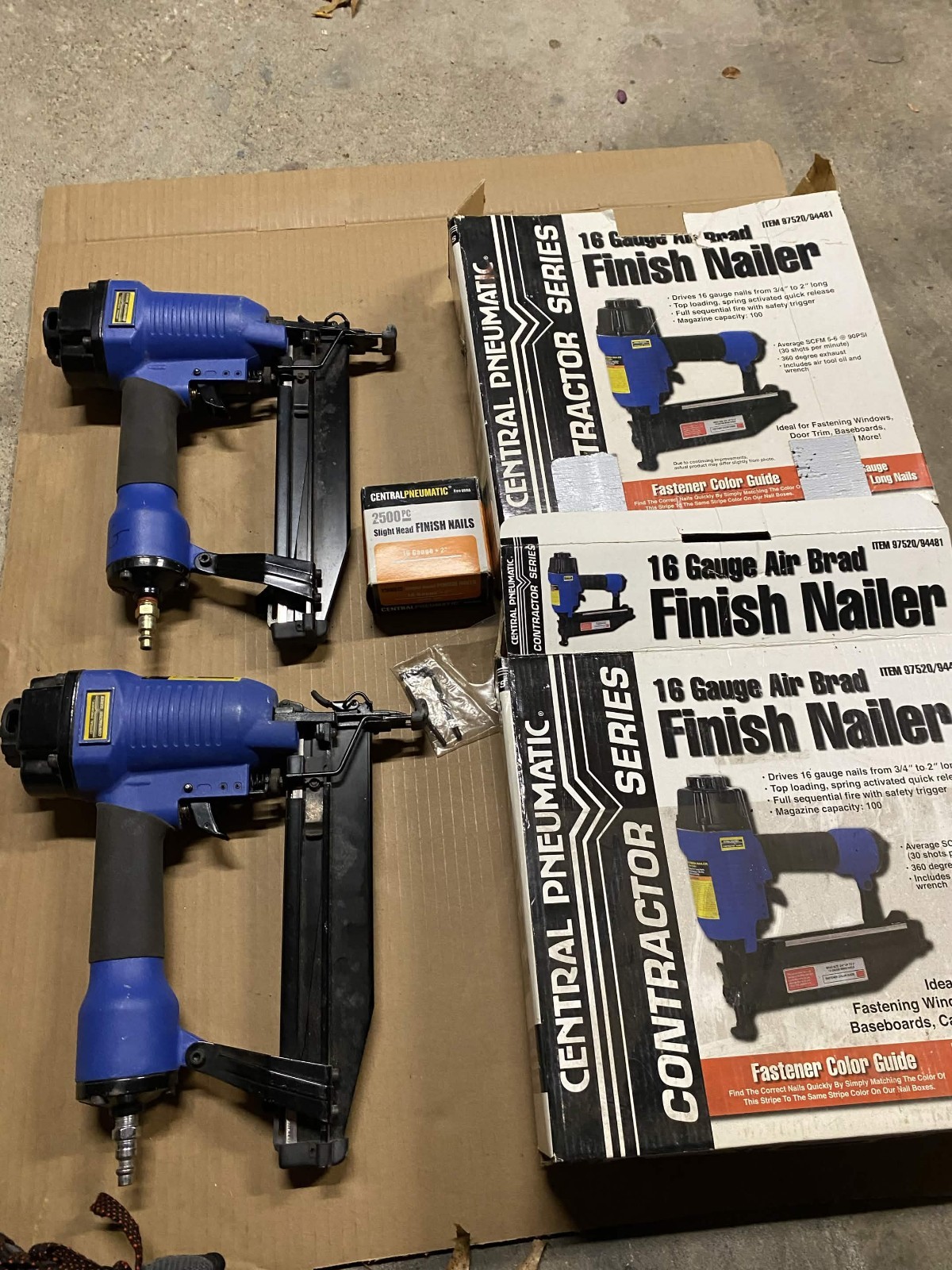 Lot of 2 Central Pneumatic 16 Gauge Finish Nailers - Contractor Series 97520/944