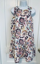 Loft Dress Womens Size 2P Linen Blend Floral Full  Swing Sleeveless Cruise Fun