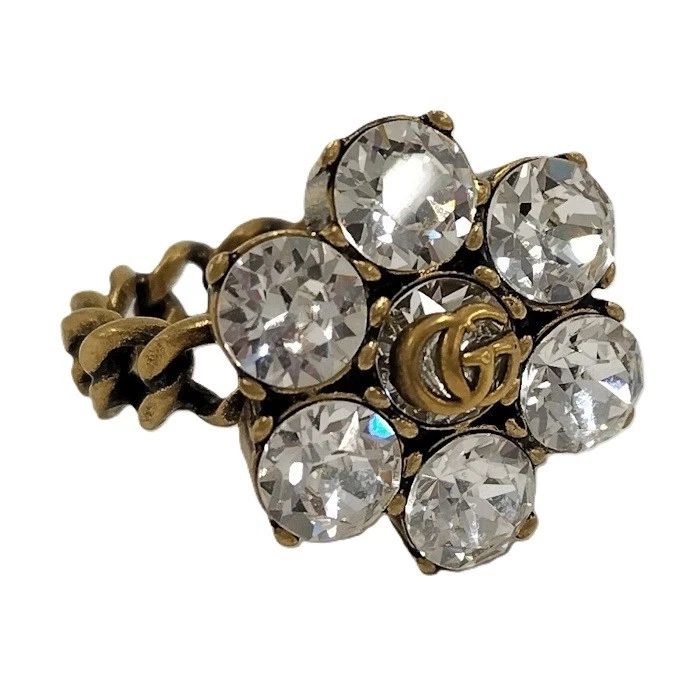 Bague GUCCI Double G Cristal Bijou Strass Action M #7US