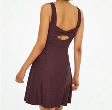 Loft Women's Purple Burgundy EyeletBack Bow Skater Lined Dress SizeLarge