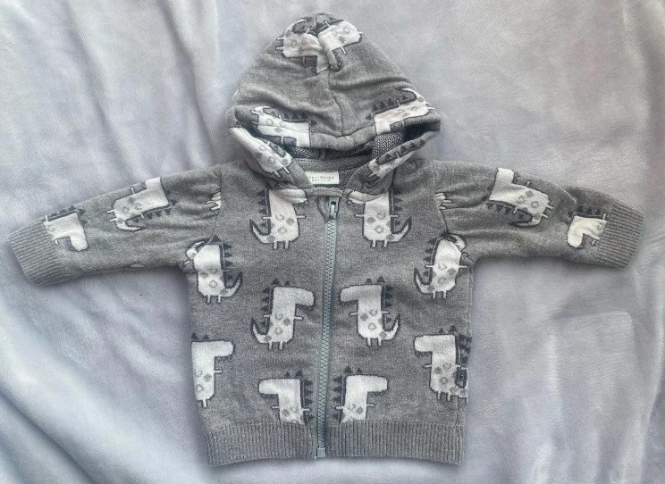 Lindo cárdigan de dinosaurio con capucha para niños. Ropa bebé niño 3-6 meses