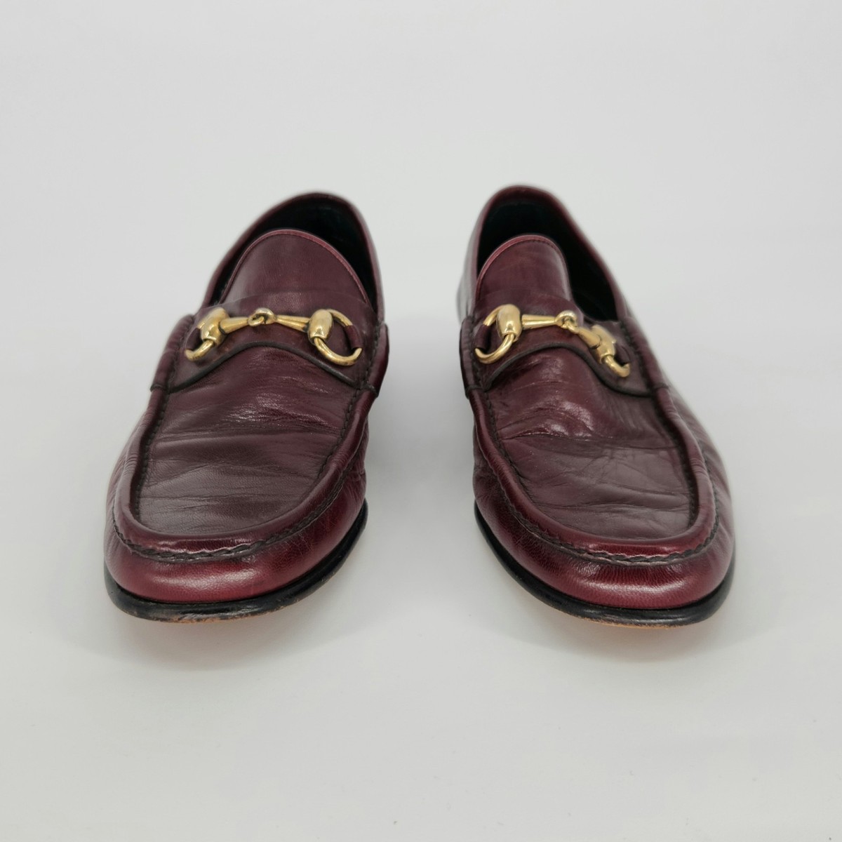 Gucci Ladies Vintage Burgundy Leather Horsebit Loafers Size 