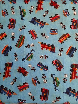 Dream Spinners VIP Cranston Train Fabric 44'' x 2' Blue Background Kids