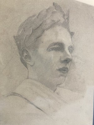 Schöne Zeichnung Portrait Junger Mann Lorbeerkranz Kunst XIX. Paul Thomas