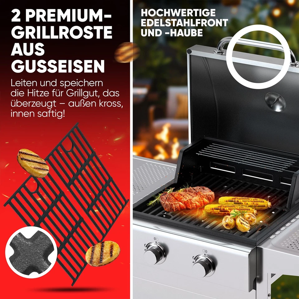 ProfiCook Gasgrill PC-GG 1309 Edelstahl, Grillfläche 45 x 42 cm, 2 Brenner, NEU - Bild 2 von 4