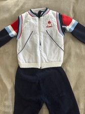Vintage 80s Baby Boys Blue Snowman Sweater  Vest Set Size 18 Months