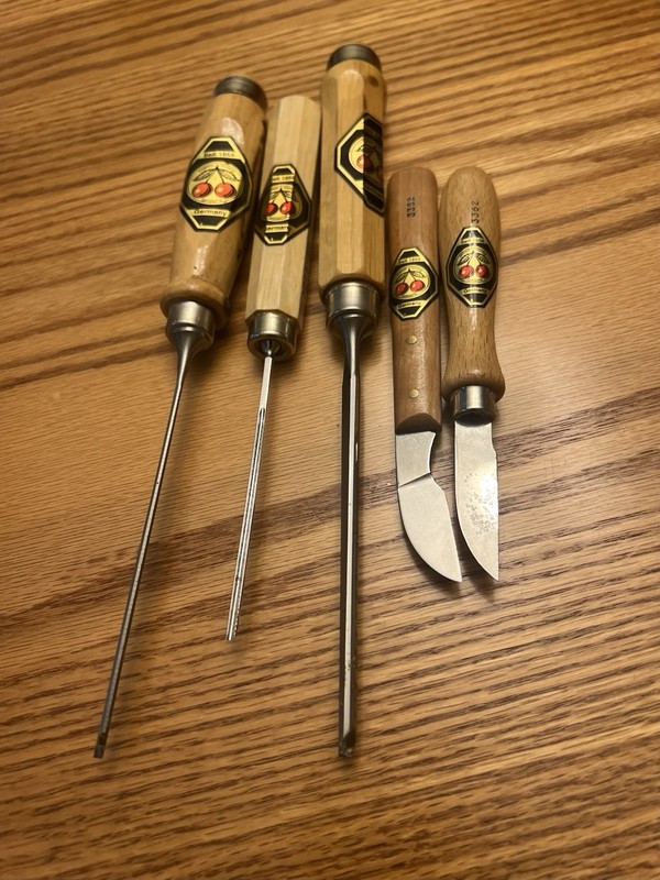 Five 2 Cherries  Wood Working Carving Tools Full Labels Look Unused.
