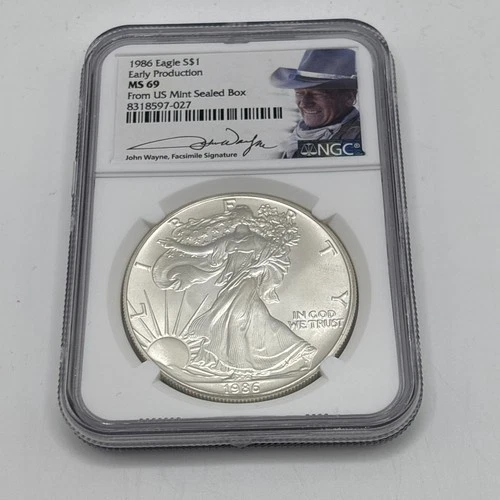 1986 S $1 NGC American Silver Eagle 1oz Early Production MS69 John Wayne
