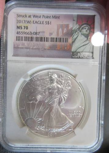 2017(W) Silver Eagle NGC MS70 Struck At West Point Mint #4559663-087
