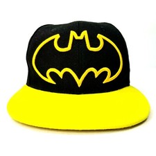 Vtg DC Comics Batman Batwing Snapback Cap Six Flags Black Yellow Hat OSFA Euc