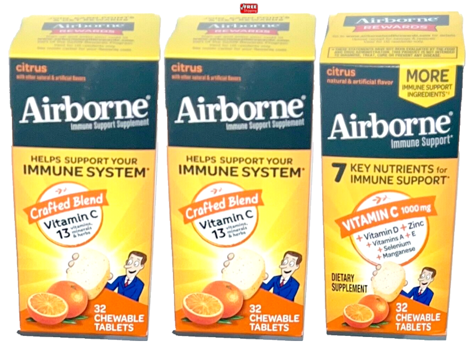 Airborne Immune System Crafted Blend Vitamin C Chewable Tablets 32 Ct -Pack of 3