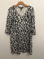 LAUREN RALPH LAUREN BLACK FLORAL 100% COTTON DRESS SIZE L (L11)