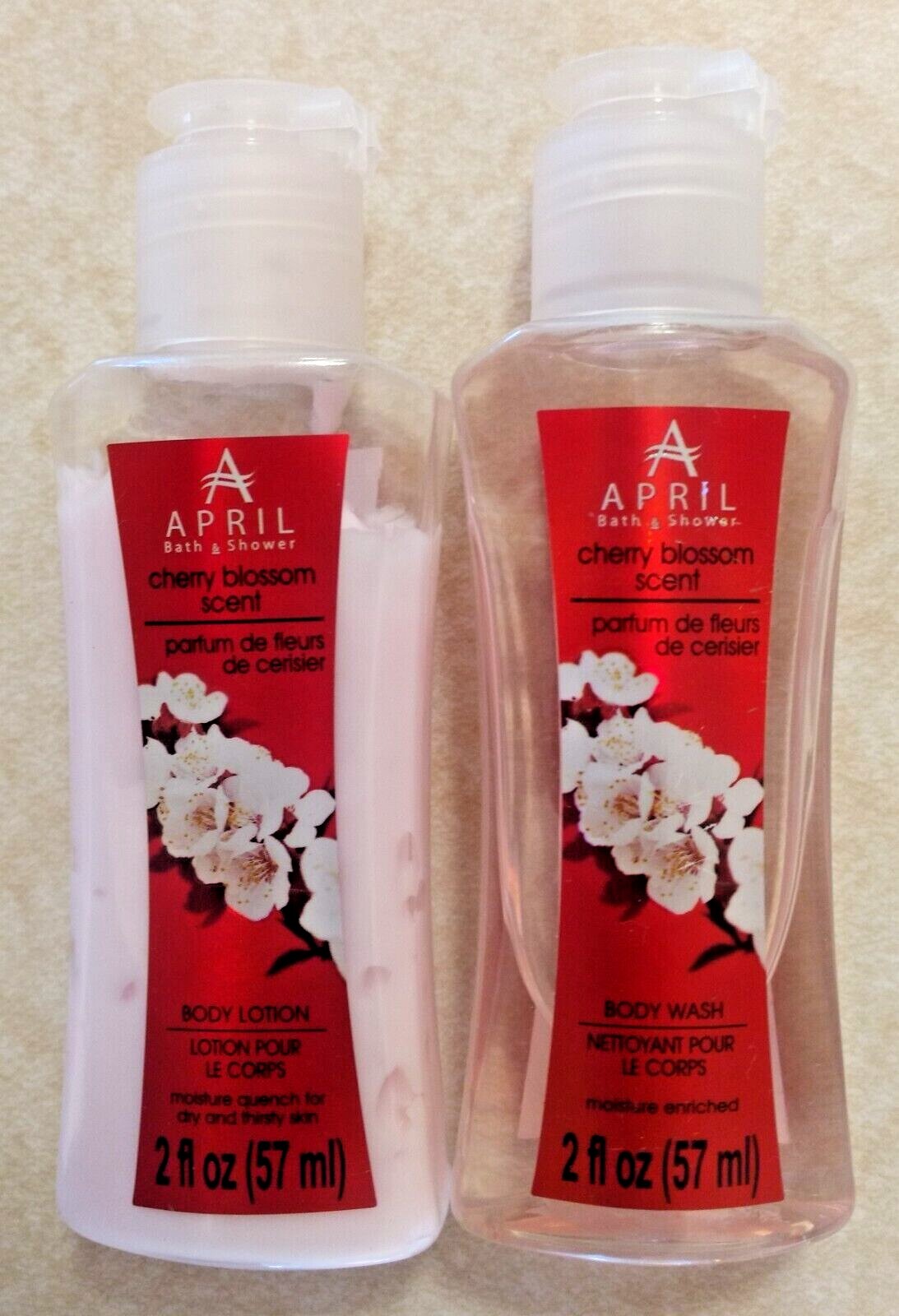 APRIL BATH & SHOWER CHERRY BLOSSOM SCENT 2 OZ BODY WASH & LOTION 2 PACK