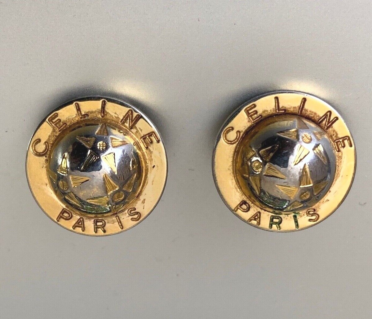 Beautiful Vintage CELINE PARIS Clip-on Earrings -Signed - 2cm  
