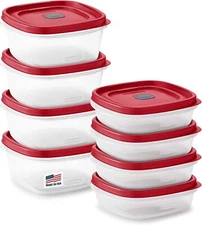 BPA-Free Plastic Food Storage Set,Red Vented Lids-Microwave,Dishwasher Safe
