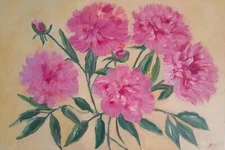 peonies original oil painting, pink peonies wall art, large painting on canvas