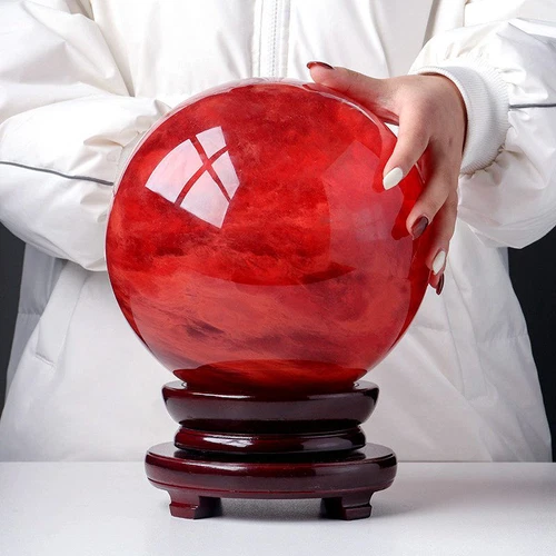2LB Big Natural Red Smelting Quartz Crystal Sphere Healing Energy Ball W/ Stand - Foto 2 di 19