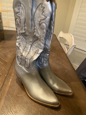 Women's Western Cowboy Boots Silver Knee High Boots Pull On
