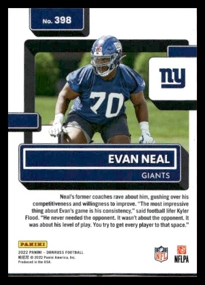 2022 Donruss #398 Evan Neal Rookie New York Giants - Image 2 of 2