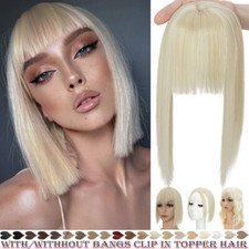 11" Women Topper with Bangs Real as Human Hair Natural Clip in Extensions Toupee