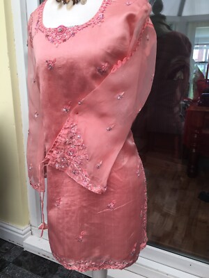 Bombay Look s exklusive Damen Khadi Tunika/Top aus reiner Seide weich pfirsich Gr. M.