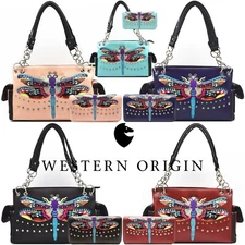 Dragonfly Spring Concealed Carry Purse Country Handbag Women Shoulder Bag Wallet