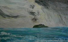Original Oil Painting on Cardboard "Rain at Sevan Lake". Signed Artwork.