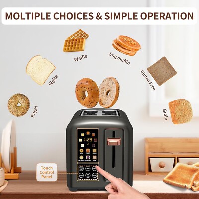 Toaster 2 Slice Stainless Steel Bread Toaster With Lcd Display And Touch Buttons