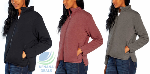 Three Dots Ladies' Quilted Step Hem Knit Jacket, Heather Tibetan Red XL, Women's