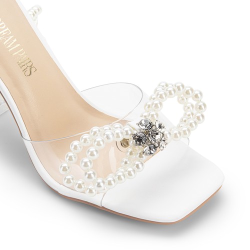 High Heel Sandals Rhinestone Square Toe Clear Crystal for Women Party Wedding - Picture 41 of 43